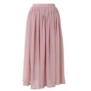 Pink Chiffon Pleated Maxi Skirt
